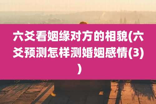 六爻看姻缘对方的相貌(六爻预测怎样测婚姻感情(3))