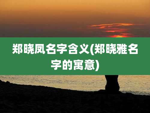 郑晓凤名字含义(郑晓雅名字的寓意)