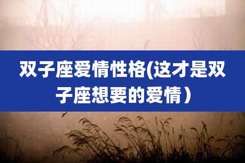 双子座爱情性格(这才是双子座想要的爱情）