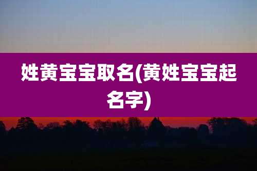 姓黄宝宝取名(黄姓宝宝起名字)