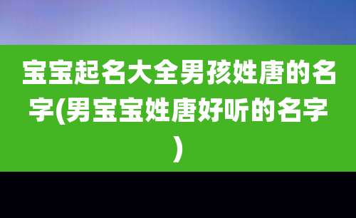 宝宝起名大全男孩姓唐的名字(男宝宝姓唐好听的名字)