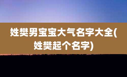 姓樊男宝宝大气名字大全(姓樊起个名字)