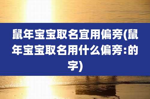 鼠年宝宝取名宜用偏旁(鼠年宝宝取名用什么偏旁:的字)