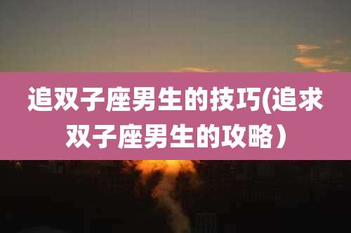 追双子座男生的技巧(追求双子座男生的攻略)