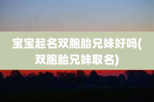 宝宝起名双胞胎兄妹好吗(双胞胎兄妹取名)