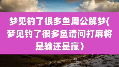 梦见钓了很多鱼周公解梦(梦见钓了很多鱼请问打麻将是输还是赢)