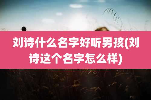 刘诗什么名字好听男孩(刘诗这个名字怎么样)