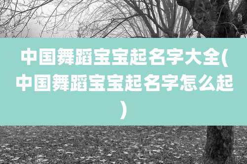 中国舞蹈宝宝起名字大全(中国舞蹈宝宝起名字怎么起)