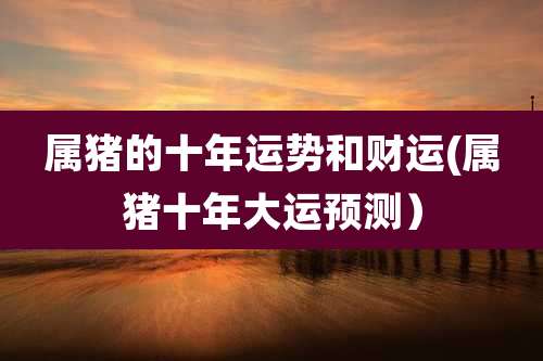 属猪的十年运势和财运(属猪十年大运预测）