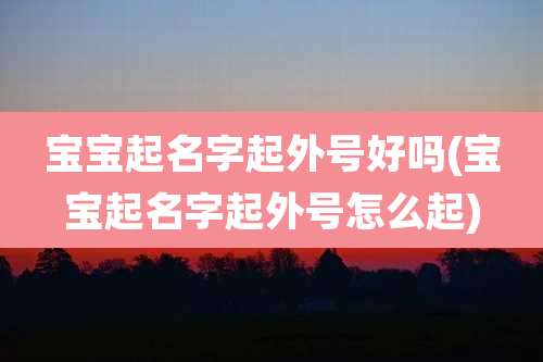 宝宝起名字起外号好吗(宝宝起名字起外号怎么起)