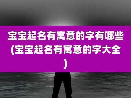 宝宝起名有寓意的字有哪些(宝宝起名有寓意的字大全)