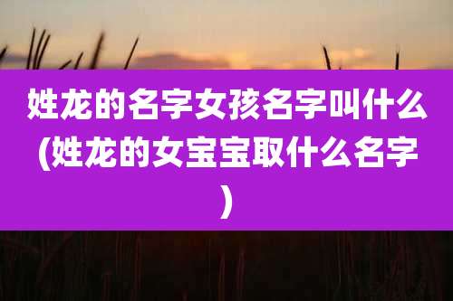 姓龙的名字女孩名字叫什么(姓龙的女宝宝取什么名字)