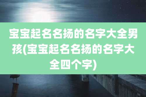 宝宝起名名扬的名字大全男孩(宝宝起名名扬的名字大全四个字)