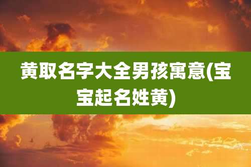 黄取名字大全男孩寓意(宝宝起名姓黄)