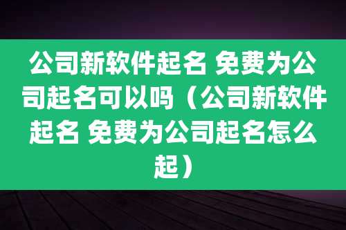 公司新软件起名 免费为公司起名可以吗(公司新软件起名 免费为公司起名怎么起)