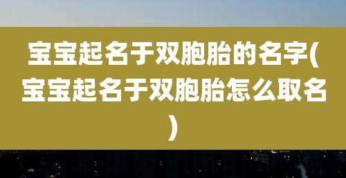 宝宝起名于双胞胎的名字(宝宝起名于双胞胎怎么取名)