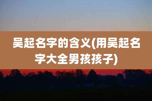 吴起名字的含义(用吴起名字大全男孩孩子)