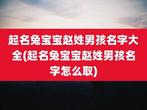 起名兔宝宝赵姓男孩名字大全(起名兔宝宝赵姓男孩名字怎么取)