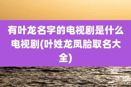 有叶龙名字的电视剧是什么电视剧(叶姓龙凤胎取名大全)