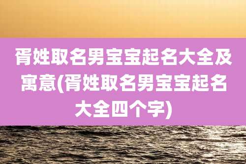 胥姓取名男宝宝起名大全及寓意(胥姓取名男宝宝起名大全四个字)