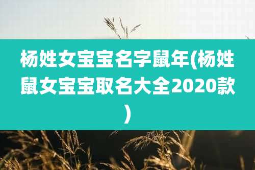 杨姓女宝宝名字鼠年(杨姓鼠女宝宝取名大全2020款)