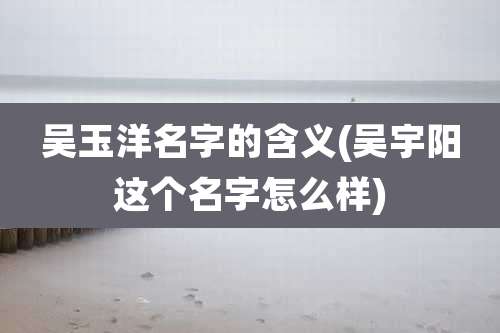 吴玉洋名字的含义(吴宇阳这个名字怎么样)