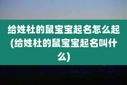 给姓杜的鼠宝宝起名怎么起(给姓杜的鼠宝宝起名叫什么)