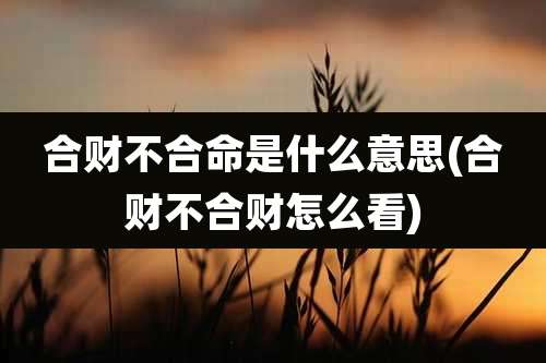 合财不合命是什么意思(合财不合财怎么看)