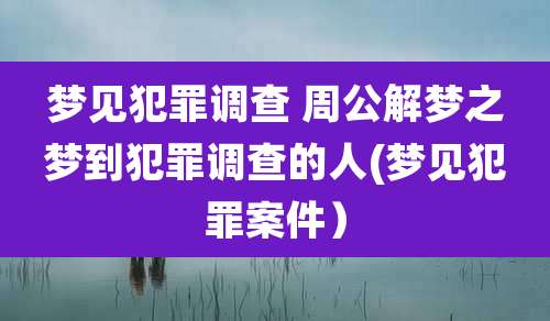 梦见犯罪调查 周公解梦之梦到犯罪调查的人(梦见犯罪案件)