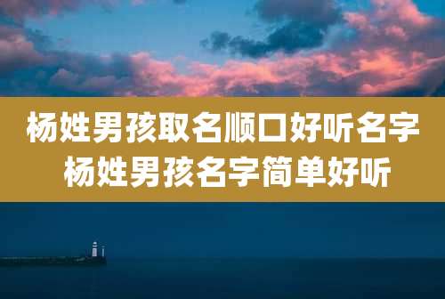 杨姓男孩取名顺口好听名字 杨姓男孩名字简单好听