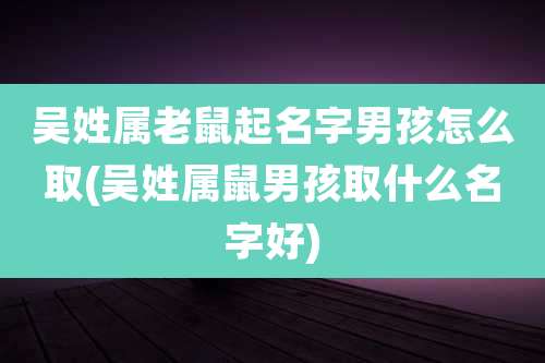 吴姓属老鼠起名字男孩怎么取(吴姓属鼠男孩取什么名字好)