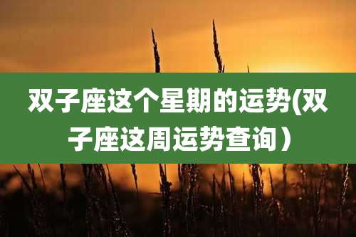 双子座这个星期的运势(双子座这周运势查询)
