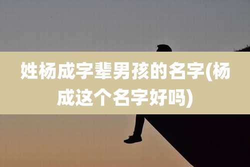 姓杨成字辈男孩的名字(杨成这个名字好吗)