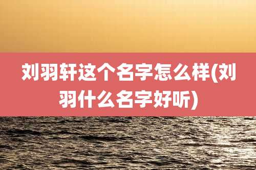 刘羽轩这个名字怎么样(刘羽什么名字好听)