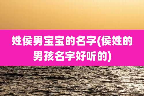 姓侯男宝宝的名字(侯姓的男孩名字好听的)