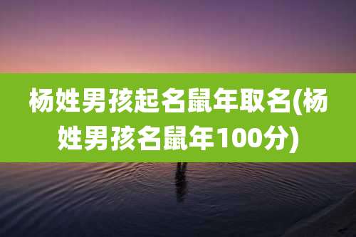 杨姓男孩起名鼠年取名(杨姓男孩名鼠年100分)