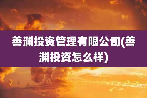 善渊投资管理有限公司(善渊投资怎么样)