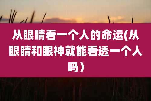 从眼睛看一个人的命运(从眼睛和眼神就能看透一个人吗）