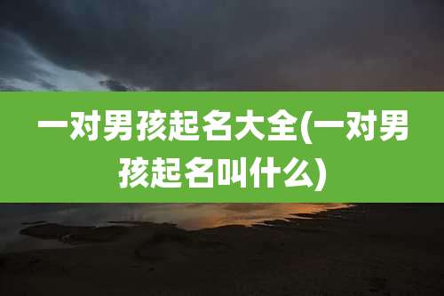 一对男孩起名大全(一对男孩起名叫什么)