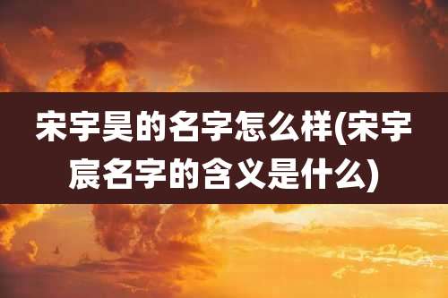 宋宇昊的名字怎么样(宋宇宸名字的含义是什么)