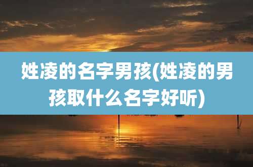 姓凌的名字男孩(姓凌的男孩取什么名字好听)