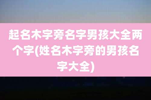 起名木字旁名字男孩大全两个字(姓名木字旁的男孩名字大全)