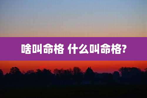 啥叫命格 什么叫命格?
