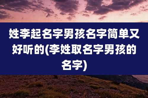 姓李起名字男孩名字简单又好听的(李姓取名字男孩的名字)