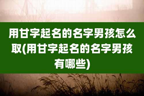 用甘字起名的名字男孩怎么取(用甘字起名的名字男孩有哪些)