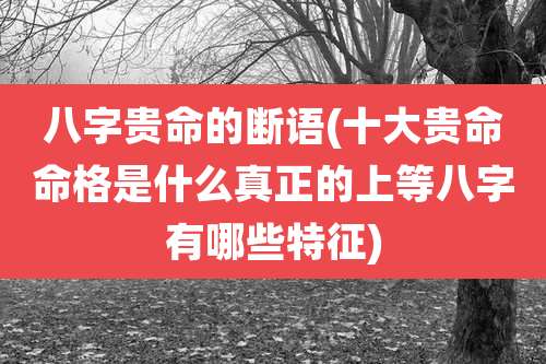 八字贵命的断语(十大贵命命格是什么真正的上等八字有哪些特征)