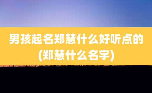 男孩起名郑慧什么好听点的(郑慧什么名字)