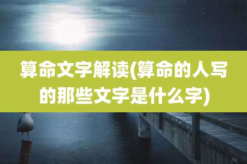 算命文字解读(算命的人写的那些文字是什么字)