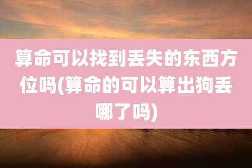 算命可以找到丢失的东西方位吗(算命的可以算出狗丢哪了吗)