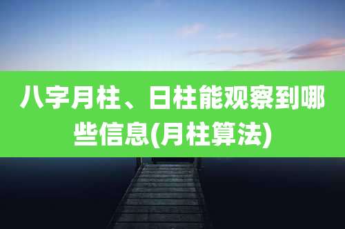 八字月柱、日柱能观察到哪些信息(月柱算法)